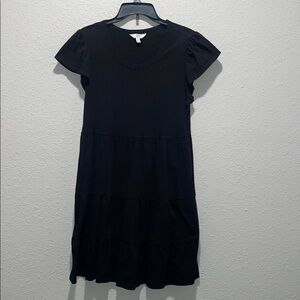 Time and Tru Black Flutter Sleeve V-Neck Sundress